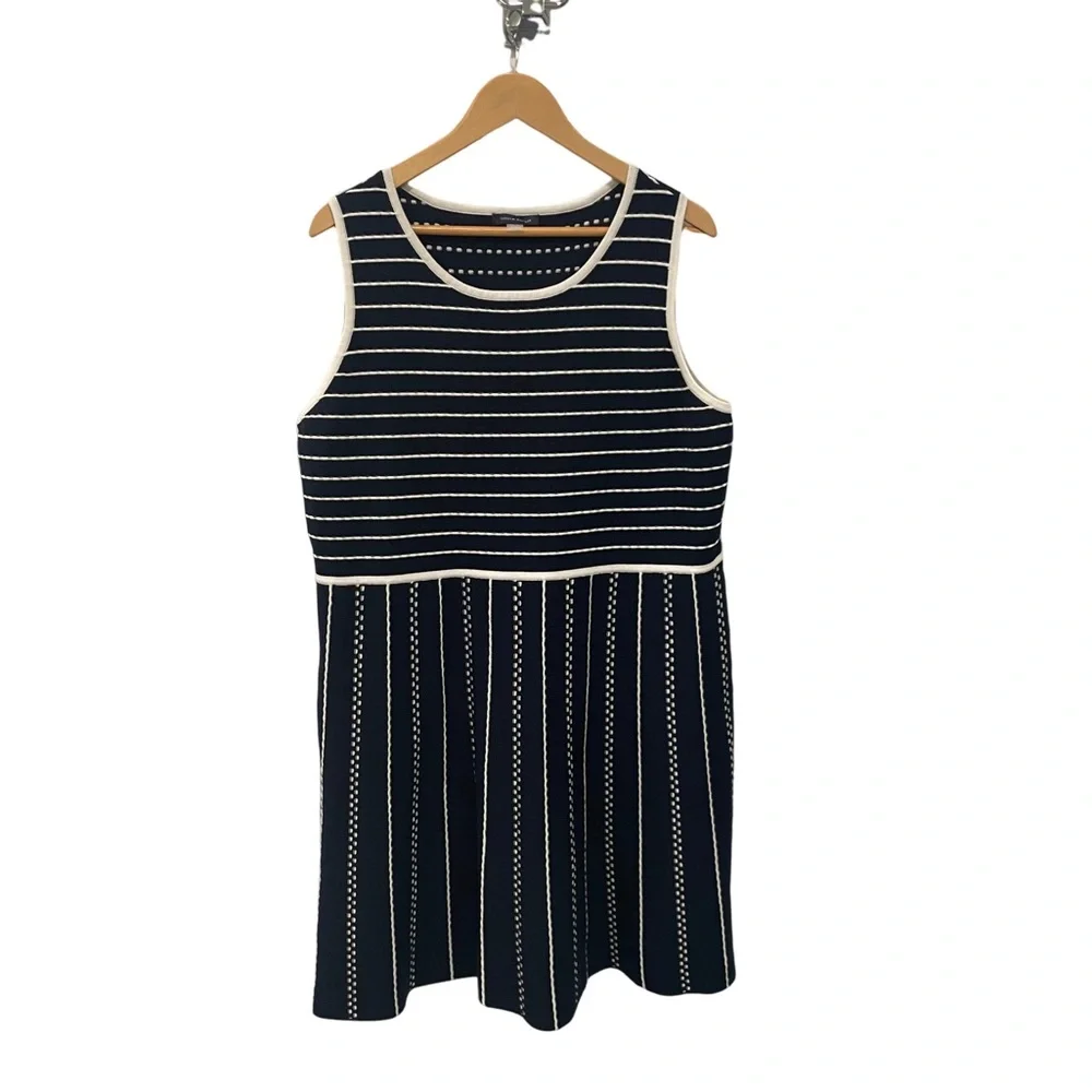 TOMMY HILFIGER Navy White Striped Fit & Flare Knitted Cotton Blend Dress Plus 1X - Picture 3 of 7